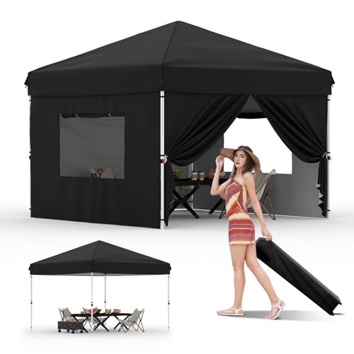 10x10 Pop Up Canopy Tent Outdoor Canopy with 4 Removable Sidewalls One-Person Set Up Heavy Duty Commercial Instant Tent Shelter-Black - color: Black, size: 10x10FT/4-Sidewall