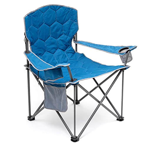 SUNNYFEEL XXL Oversized Camping Chair Heavy Duty 500 LBS for Big Tall People Above 6'4 Padded Portable Folding Sports Lawn Chairs with Armrest Cup Holder & Pocket for Outdoor/Travel/Picnic/Camp - color: Blue-500lbs-1pc