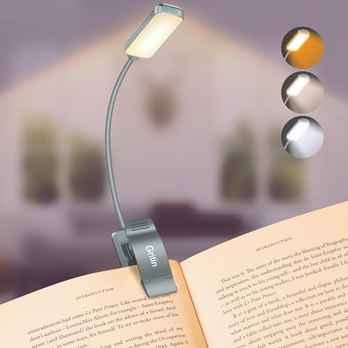 Gritin 9 LED Rechargeable Book Light for Reading in Bed - Eye Caring 3 Color Temperatures,Stepless Dimming Brightness,80 Hrs Runtime Small Lightweight Clip On Book Reading Light-Pacific Blue - color: Pacific Blue