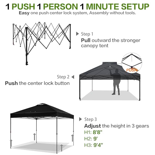 Tunbne 10'x10' Pop Up Canopy Tent with 1 Sidewall and 6 Pockets, One Push Setup, Instant Shade Tent with Vented Roof for Beach Patio Outdoor, Case, 8 Stakes, 4 Ropes, 4 Sandbags (Black, 10x10) - color: Black, size: 10x10