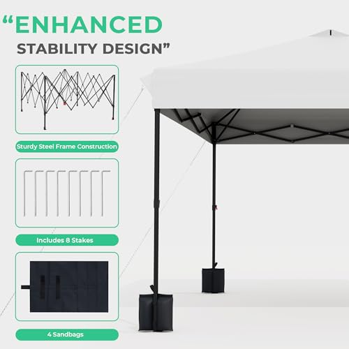 JEAREY 10x10 Pop Up Canopy Tent, Heavy Duty Outdoor Canopy with 1-Push Instant Setup, Commercial Tent with Roller Bag, 4 Sandbags and 8 Stakes, Water-Resistant, White - color: White