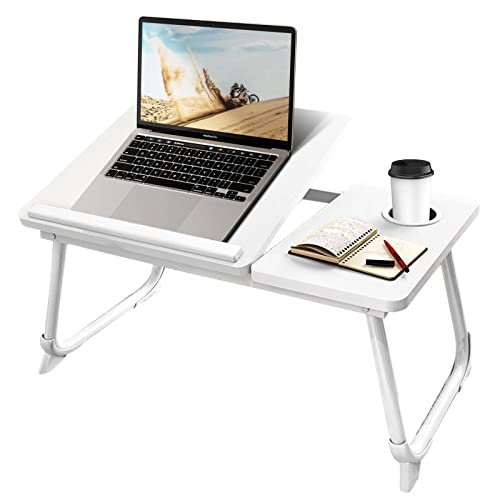 CloudTrip Laptop Desk for Bed or Couch, Lap Desk, Woking in Bed Desk, Home Office Desks, Breakfast Tray, Desk with Cup Holder, Watching Movies in Bed, Laptop Stand for Bed, Fordable Legs Desk (White) - color: White