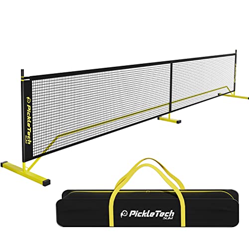 PICKLETECH 4.0 Slim Version Portable Pickleball Nets Outdoor Game 22 FT Pickleball Net-USAPA Regulation Size-Pickle Ball Net System with Carrying Bag for Driveway - color: Yellow, size: 22ft-4.0slim