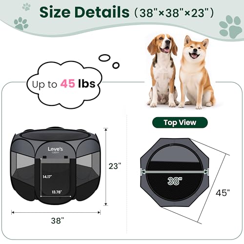 Love's cabin Pet Puppy Dog Playpen, Large Dog Tent Crates Cage Indoor/Outdoor, Portable Playpen for Cat, Foldable Pop Up Dog Kennel Playpen with Carring Case, Removable Zipper Top, Dark Grey - color: Dark Grey, size: 38.0"L x 38.0"W x 23.0"H