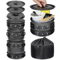 REDCAMP 6/10/11/12/14/15/19 PCS Camping Cookware Mess Kit Camping Gear Campfire Utensils Lightweight Stackable Pot Pan Bowls Soup Spoon with Storage Bag for Camping, Backpacking, Outdoor Cooking - style: Black,19 Pcs