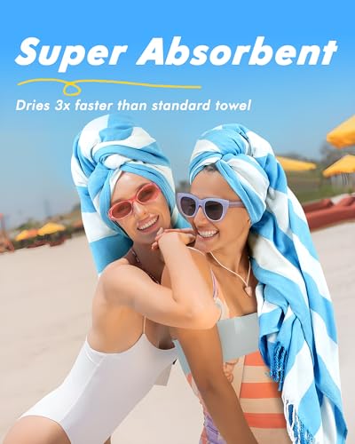 Genovega 6 Packs Oversized Stripe Turkish Beach Towel 74"x38" Thin Quick Dry Sand Free Pool Bath Swim Towels Extra Large XL Clearance Blanket Adult Travel Vacation Essentials Accessories - color: Blue Lightgreen Orange Pink Yellow Purple Stripe