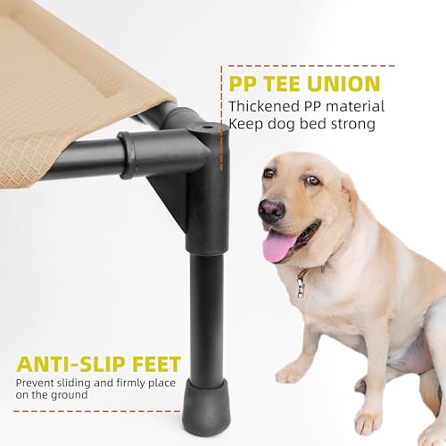 Soft Mesh Elevated Pet Bed for Large Medium Dogs Outdoor Resting Cot with Water-Resistant, Air-Permeable, Cooling and Anti-Skid Portable Dog Bed, Up to 120 lbs, 43.2" L x 31" W x 7.5" H, Beige - color: Beige-43.2"L x 31"W x 7.5"H