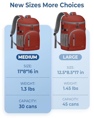 Pritent Cooler Backpack Insulated Waterproof,30/45 Cans Backpack Coolers Leakproof Lunch Backpack for Men Women Portable Soft Cooler Bag for Beach Camping Trave Picnic - color: leather red, size: 30 Cans