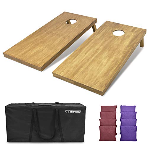GoSports 4 ft x 2 ft Regulation Size Wooden Cornhole Boards Set with Light Brown Finish - Includes Carrying Case and Bean Bags - color: Burgundy & Purple, size: 4 ft x 2 ft