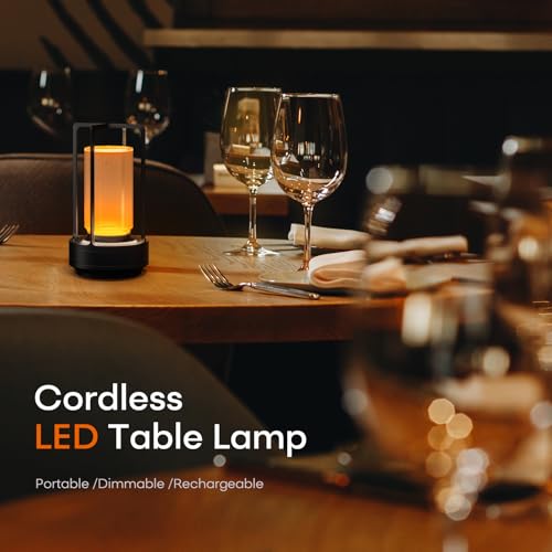 Portable Metal Table Lamp for Indoor/Outdoor ,Rechargeable Cordless LED Lamp, 3-Colour Infinitely Dimming Battery Powered Small Desk Lamp, Restaurant/Bedroom/Bar/Coffee/Camping Light (Black Set of 2) - color: Black Set of 2