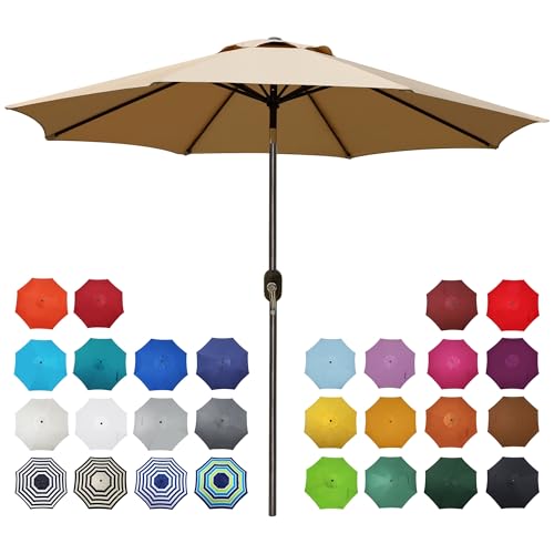Blissun 9' Outdoor Patio Umbrella, Outdoor Table Umbrella, Yard Umbrella, Market Umbrella with 8 Sturdy Ribs, Push Button Tilt and Crank - color: TAN