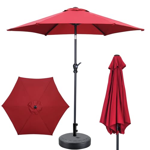 GDY 7.5ft Patio Umbrella Outdoor Umbrella with Tilt, Crank and Umbrella Weighted Base, for Yard/Outdoor/Wedding Parties and Events (Red) - color: Red, size: Umbrella+Base