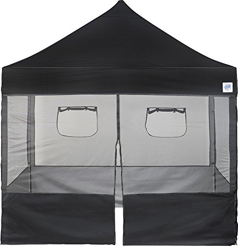E-Z UP Food Booth Sidewall Kit, Set of 4, Fits 10' x 10' Straight Leg Canopy (Canopy/Shelter NOT Included), Includes 2 Roll-Up Serving Windows, Commercial Grade Mesh, Black
