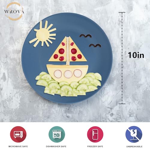 Wrova Wheat Straw Dinner Plates 10 Inch Unbreakable Set of 8 - Dishwasher & Microwave Safe Plastic Plates Reusable - Lightweight Plates for kitchen,camping,salad,appetizer - Colorful - color: Navy Blue,Orange,Green,Yellow, size: 10 inch