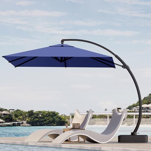 Kingdura 10x10 FT Cantilever Patio Umbrella with Base Included, Large Square Offset Outdoor Pool Umbrella, 360° Rotation & Infinite Tilt, Heavy Duty Aluminum Frame for Deck Backyard, Navy blue - color: Navy blue, size: 10x10 FT