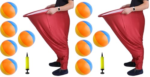 14 Pcs Granny Pants Yard Game, Oversized Granny Pants Outdoor Games with 10 Bouncy Balls and 2 Air Pump, Giant Stretchy Pants, Fun Tossing Games Props for Outdoor Parties, Group Gatherings - color: Red, size: Large (Pack of 2)
