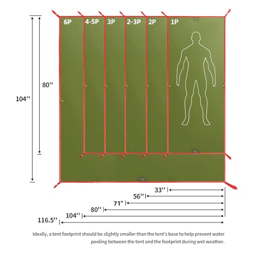 Frelaxy Tent Footprint, Waterproof Camping Tarp, Durable Tent Floor to Elevate Your Camping, Hiking, Backpacking, Hammock, Beach Experience - color: Army Green, size: 4-5 Person—104'' x 80''