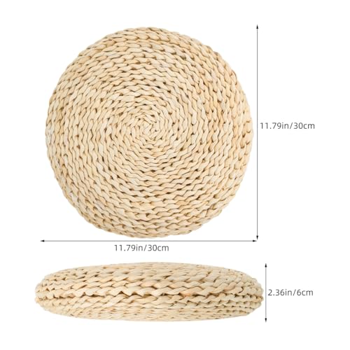 Sewroro Tatami Floor Pillow Round Straw Woven Padded Sitting Cushion Japanese Style Seat Pillow Floor Straw Mat Meditating Furniture Floor Mat for Home Temple 30cm