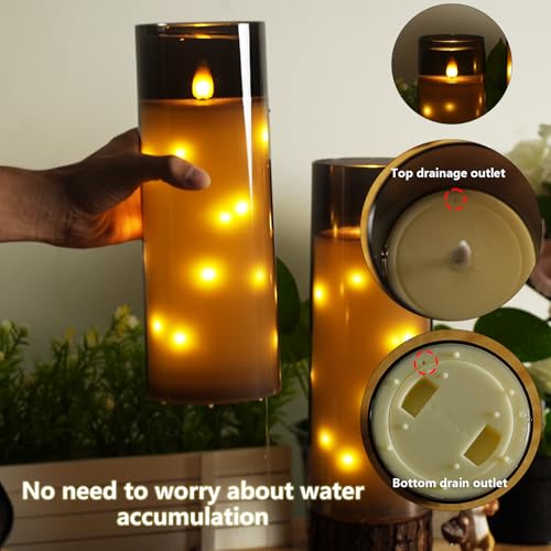 kakoya 11" x 4" Large Outdoor Waterproof Flameless LED Candles with Remote and Timer,Acrylic Pillar Candles Battery Operated with Embedded Star String for Porch,Patio,Outdoor Decor,Set of 2(Grey) - color: Gray, size: 2PCS-D4"xH11"