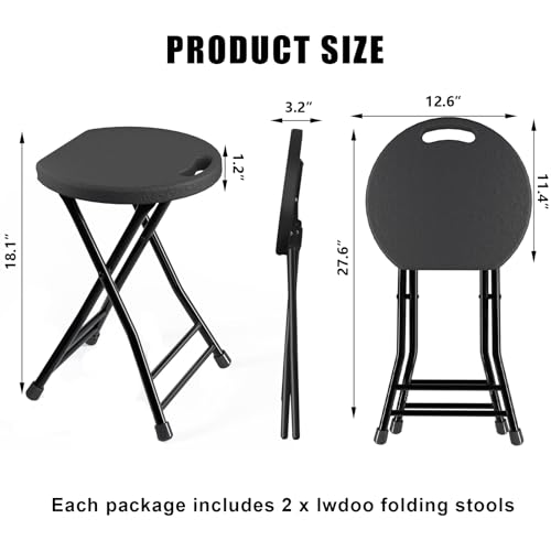 Folding Stool with Handle, Pack of 2 Folding Bar Stool with Non-Slip Feet, 18 Inch Foldable Stool for Camping, Indoor and Outdoor Stools, Black - color: Black-2, size: Pack of 2