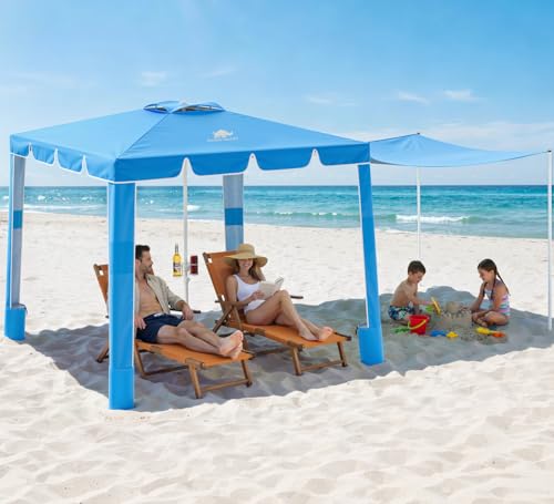 Rhino Valley Beach Cabana, 120 Sq. Ft Beach Canopy UPF50+ Protection, Easy Setup & Adjustable Height Beach Tent Sun Shelter with Cup Holder, Portable for 4-8 People, Blue - color: Blue