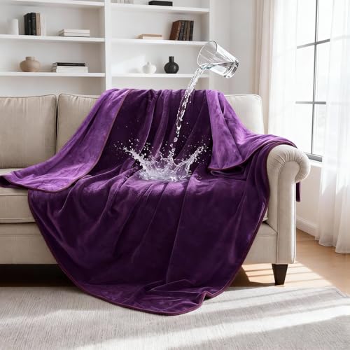 gogobunny Waterproof Blanket for Dogs and Cats, Reversible Flannel Double-Sided Furniture Protector for Couch Sofa Bed Against Spills & Pet Fur (50" x 60", Dark Purple/Light Purple) - color: Dark Purple/Light Purple, size: 50" x 60"
