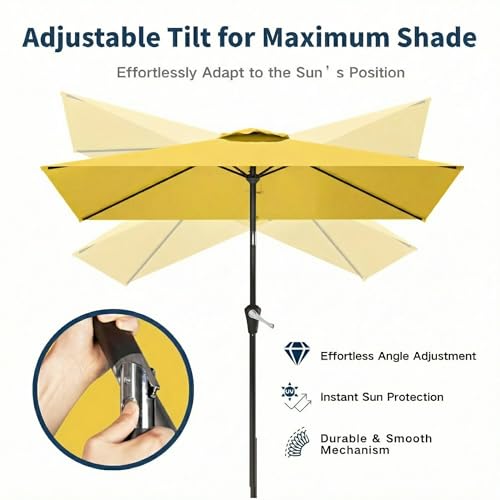 6.5' x 10' Rectangular Patio Umbrella Large Outdoor Market Umbrella w/UV Protection, Push Button Tilt and Crank Lift, Rectangle Table Umbrella for Garden, Deck, Pool, Patio, Sunshine Yellow - color: Sunshine Yellow