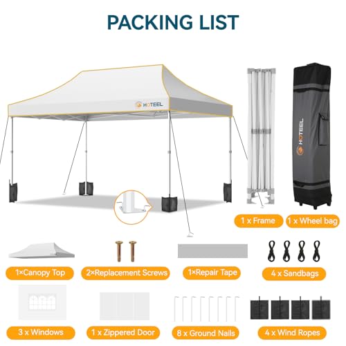 Hoteel 10x15 Pop Up Canopy Tent Heavy Duty with 4 Sidewalls, Waterproof Party Tent, Easy Set-up Commercial Instant Tents with Roller Bag & Sandbags, Hexagonal Leg (1-Year Warranty) - color: White, size: 10×15 （4 Walls）