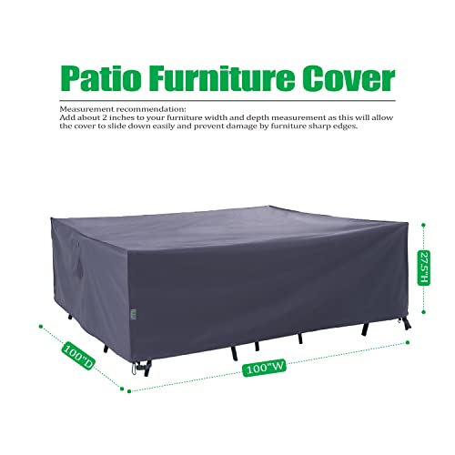 F&J Outdoors Patio Furniture Covers Waterproof UV Resistant Rip-stop Fabric Outdoor Furniture Cover, Grey, 100"Wx100"Dx27.5"H - size: 100"(W)x100"(D)x27.5"(H)