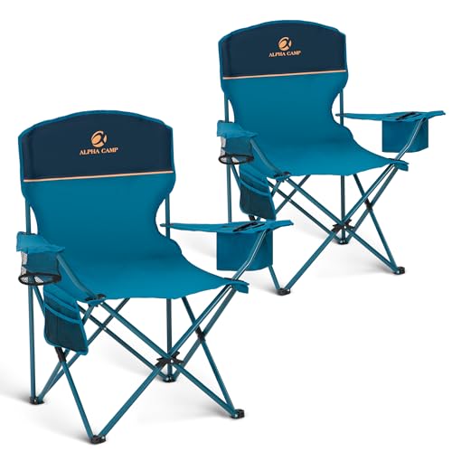HIGH POINT SPORTS 2 Pack Portable Camping Chair for Adults, Folding Outdoor Camp Chair Lightweight Lawn Chairs Folding Collapsible Chair for Camping, Tailgates, Beach, Blue, Support 250 lbs - color: Blue