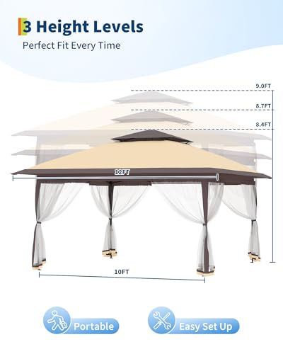 Garvee 12x12FT Pop Up Gazebo with Mosquito Netting, Outdoor Canopy Tent Easy Setup for Backyard Patio Garden Deck, Khaki & Coffee - color: Khaki, size: 12FT