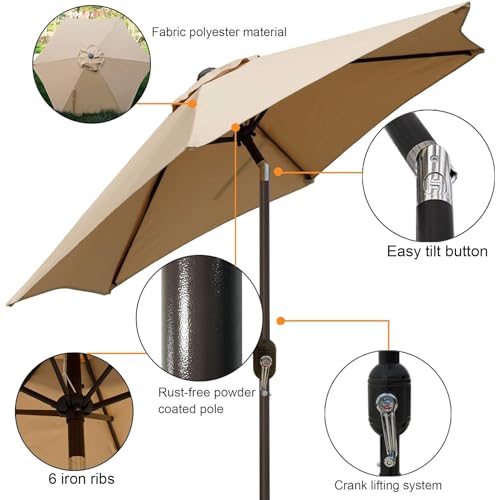Blissun 7.5 ft Patio Umbrella, Yard Umbrella, Outdoor Market Umbrella with Push Button Tilt Crank (Tan) - color: tan