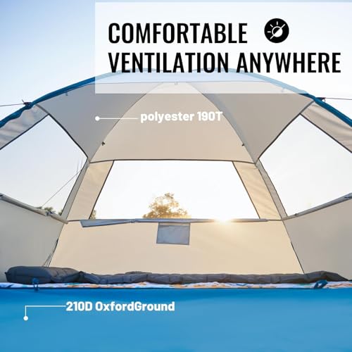 EchoSmile Pop Up Tent for 4 Person Family, Beach Tent Sun Shelter with UPF 50+ UV Protection & Waterproof, Lightweight & Easy Automatic Setup Portable Cabana for Outdoor Travel (Light Blue) - color: Light Blue
