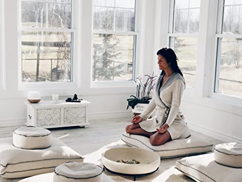 Organic Round Meditation Cushion by renoo - Durable Comfortable Cotton, Linen, Hemp - Modern Zafu - Buckwheat Floor Pillow Yoga Bolster in 15 Colors Removable Cover - 15 inches - Dune - color: Dune
