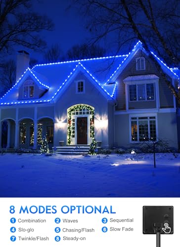 Brightown Solar String Lights Outdoor, 39FT 100 LED Rope Lights Solar Powered with 8 Lighting Modes, Waterproof Solar Patio Lights, Solar String Lights for Outside Tree Yard Halloween Decoration, Blue - color: Blue, size: 100 LED