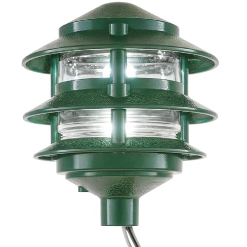 Greenfield Weatherproof Line-Voltage (120V) 3-Tier LED Outdoor Pathway Light – Permanent Outside Light for Walkway, Driveway & Landscaping – Professional Grade & Made in USA – Green - color: Green