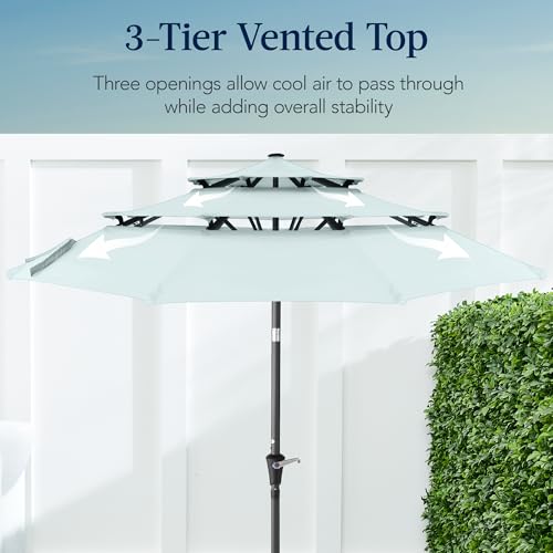 Best Choice Products 10ft 3-Tier Market Patio Umbrella, Outdoor Sun Shade with Tilt, Crank Lift, 8 Ribs for Backyard, Deck, Poolside - color: Baby Blue
