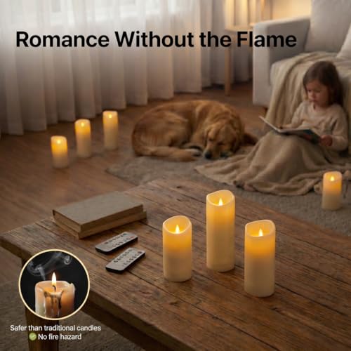 Waterproof Flameless Candles, 12 PC Battery Operated LED Pillar Candles with 2 Remote Controls & Timer, Flickering Indoor Outdoor Candles for Wedding, Patio, Easter, Bathroom, Home Decor, 4''5''6'' - color: Ivory White