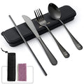 Boulder Bee | Travel Utensils Set | Reusable Camping Cutlery Set | Stainless Steel Flatware Set | Portable Silverware Set with Case | Includes Knife/Fork/Spoon/Straw/Cleaning Cloth/Case (Black) - color: Black