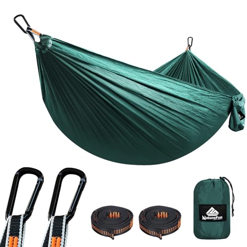 NATUREFUN Ultra-Light Travel Camping Hammock | 300kg Load Capacity,Breathable,Quick-Drying | 2 x Premium Carabiners,2 x Nylon Slings Included | Outdoor Indoor Garden - color: Dark Green, size: 275x140cm