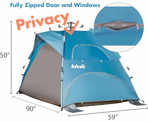 Beach Tent for Family with Kids Pop Up Beach Sun Shade Tent with UPF 50+ UV Protection, Removable Floor Zippered Privacy & Ventilation Sun Shelter Family 3 to 4 Person - color: blue