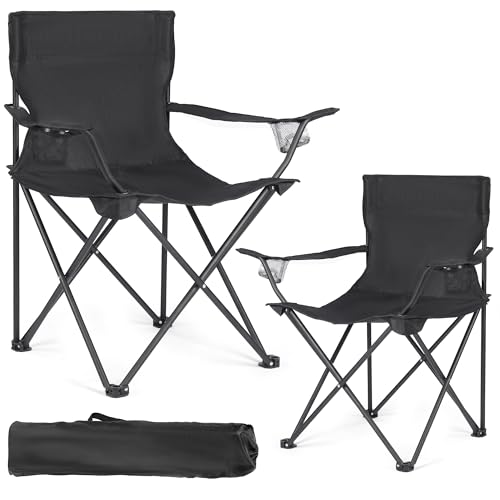 2 Pack Camping Chairs -Lightweight and Supportive Chairs for Adult and Lightweight Individuals - Compact, Durable, and Portable - Ideal for Camping, Hiking, Beach, and Picnics -Carry Bag - color: Black Chair 2pcs