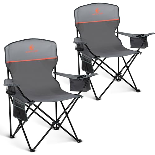 HIGH POINT SPORTS 2 Pack Portable Camping Chair for Adults, Folding Outdoor Camp Chair Lightweight Lawn Chairs Folding Collapsible Chair for Camping, Tailgates, Beach, Gray, Support 250 lbs - color: Grey