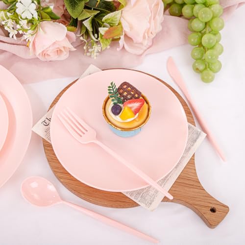 EI 150pcs Pink Plastic Plates Pink Disposable Heavy Duty Plastic Plates for Party Dinnerware Set Pink Plastic Silverware for Party Wedding Afternoon Tea,Spring,Mother's Day,Valentine's Day,Easter - color: Pink Frosted Plastic Plates
