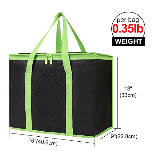 Bodaon 4-Pack Insulated Pizza Delivery Bags, X-Large Reusable Grocery Shopping Bags, Black with Green Edge - color: Black-green Edge, size: X-Large