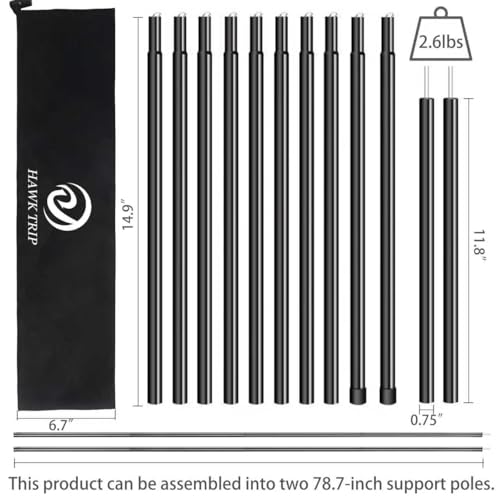 Camping Tarp Poles Tent Poles Adjustable for Tarp Canopy Awning Beach Shade (Dia 0.75"/Length 80.7") - color: Dia 0.75"/Length 80.7"