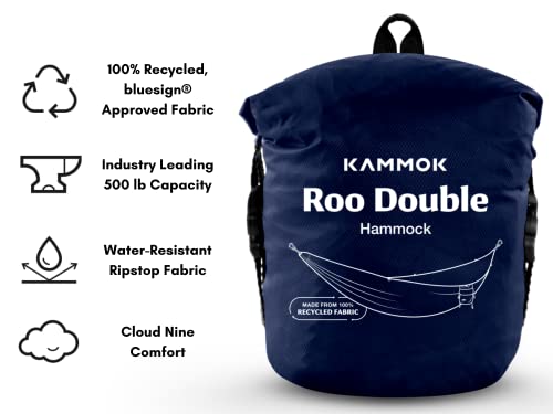 KAMMOK: Roo Double Hammock | Made from Strong & 100% Recycled Water Resistant Ripstop Fabric | Comfortable, Packable, Lightweight (Lifetime Adventure Grade Warranty), Midnight Blue - color: Midnight Blue, size: Roo Double