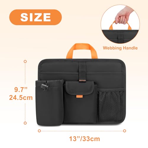 Beach Chair Cup Holders, Arm Organizer for Camping with 2 Self-Adhesive Fastener Strap, Hanging Bag Insulation with 4 Pockets, Camp Chair Accessories for Water Bottle, Magazine, Black, Patent Design - size: M