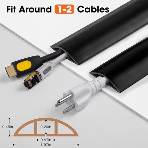10 FT Floor Cord Cover, Cord Covers for Wires on Floor, Cord Protector, Floor Cable Cover, Hide Extension Cord Covers for Floor, Cable Cavity: 0.47" (W) x 0.29" (H), Black - size: Black-10ft