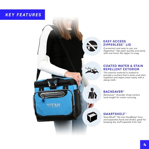 Titan by Arctic Zone Deep Freeze Cooler - Zipperless Hardbody Cooler - Deep Freeze Insulation, HardBody Liner, and SmartShelf - color: Process Blue, size: 16 Can